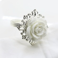 6Pcs/10Pcs Witte Hars Rose Servet Ring, diy Party Wntertainment Bruiloft Servet Doek Decoratie Gesp Tafel Banket Diner