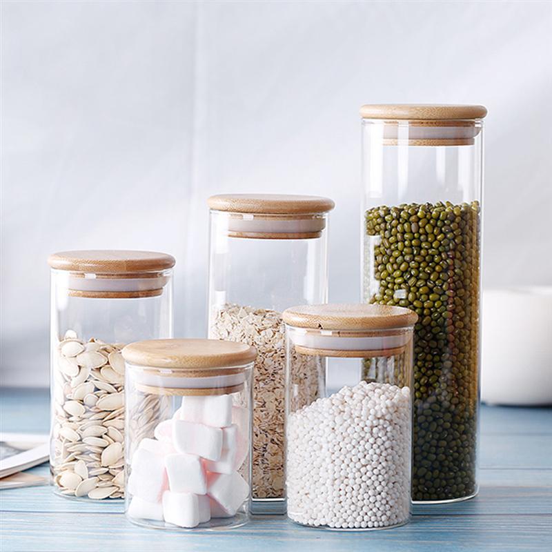 2pcs Glass Storage Jars Kitchen Sealed Containers with Bamboo Lid (250/300/350/400ML)
