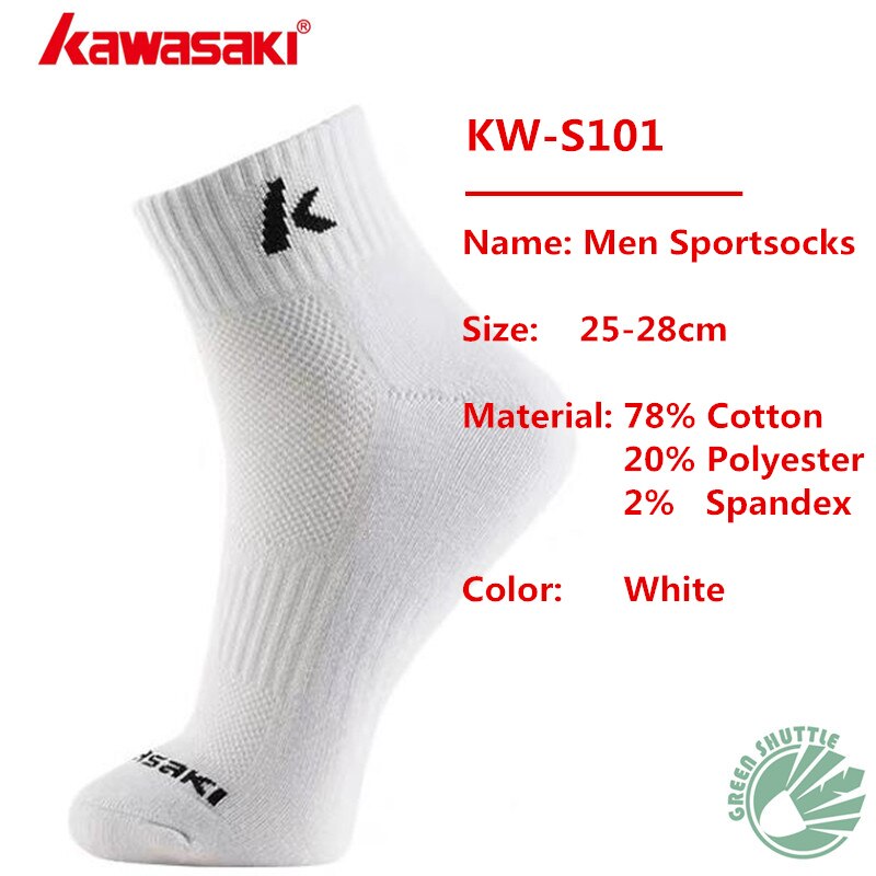Chaussettes de badminton kawasaki authentiques pour hommes et femmes, absorbant la transpiration et respirantes pour le sport: Kw -s101- blanc