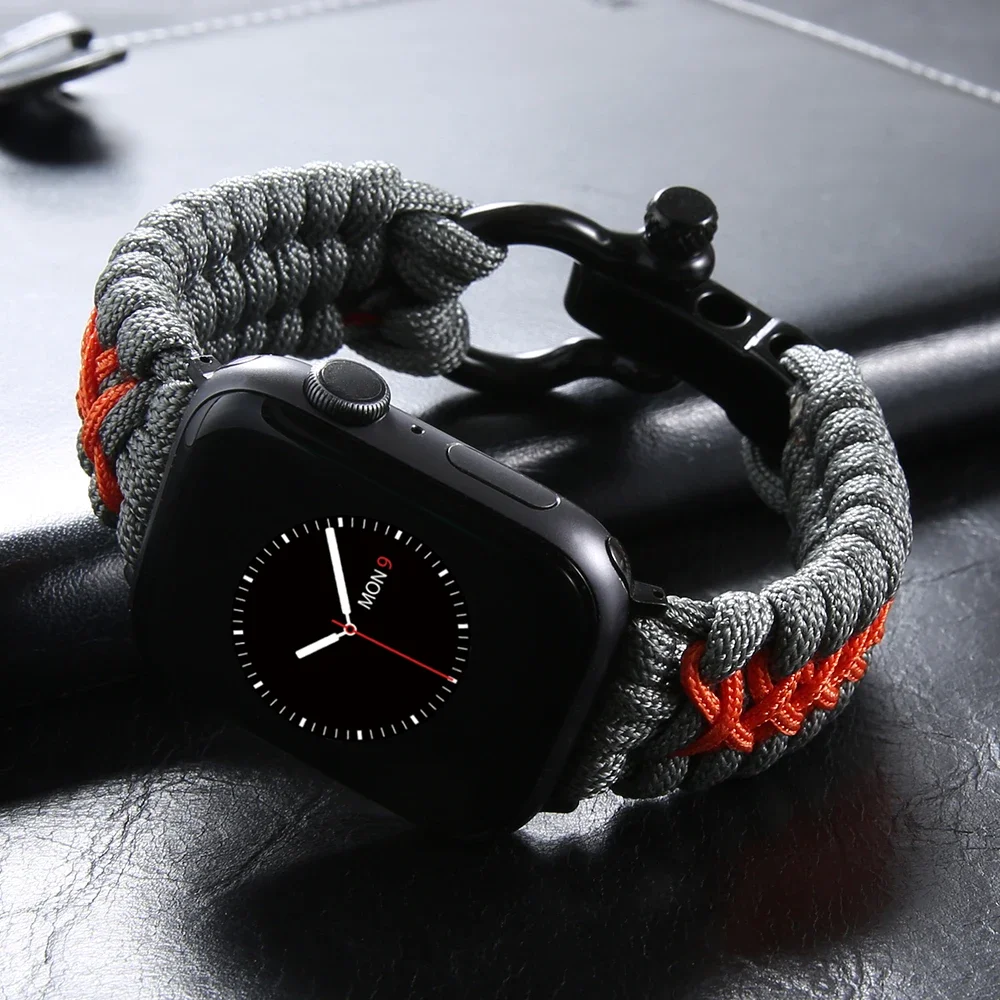 Survival Outdoor Braided Band for Apple Watch 49MM 45mm 44mm 42mm Rope Strap for Iwatch 7 6 5 4 8 9 SE 40mm 41mm Nylon Bracelet: XS / Red Black