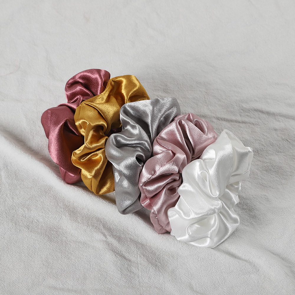 5 unids/lote, diadema de satén de seda a la , banda para el cabello de goma elástica grande, coleta para mujeres y niñas, accesorios para lazos para el cabello: Blanco