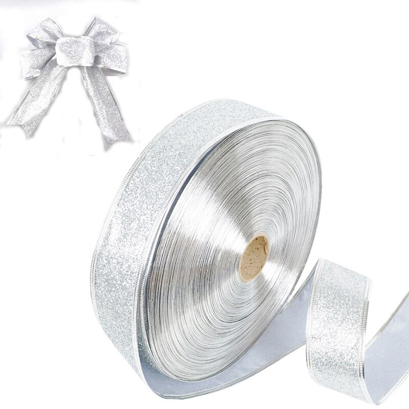 Zilver/Paars Glitter Zijde Satijn Lint Wedding Party Kerst Decoratie DIY Cake Bow Wrap Lint Vrolijke Kerst Lint