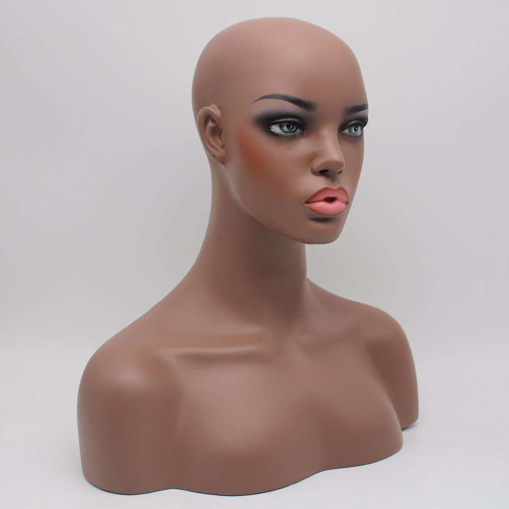 Realistische Fiberglass Afro-amerikaanse Zwarte Vrouwelijke Mannequin Hoofd Buste Voor Pruiken