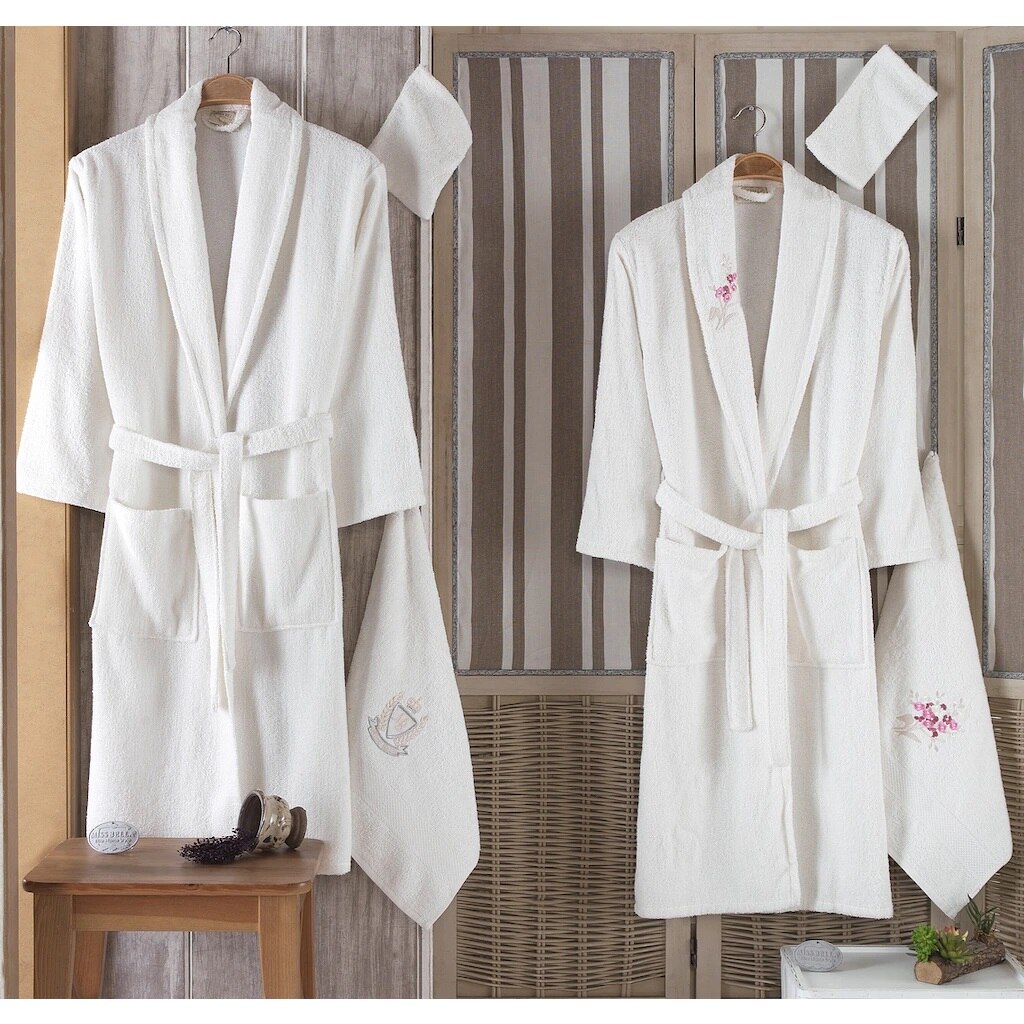 Pamulu 8 Piece Bathrobe Set robe bathrobe Set Family set Dear Set Women &#39;S towel Male towel simple pouch embroidery: white