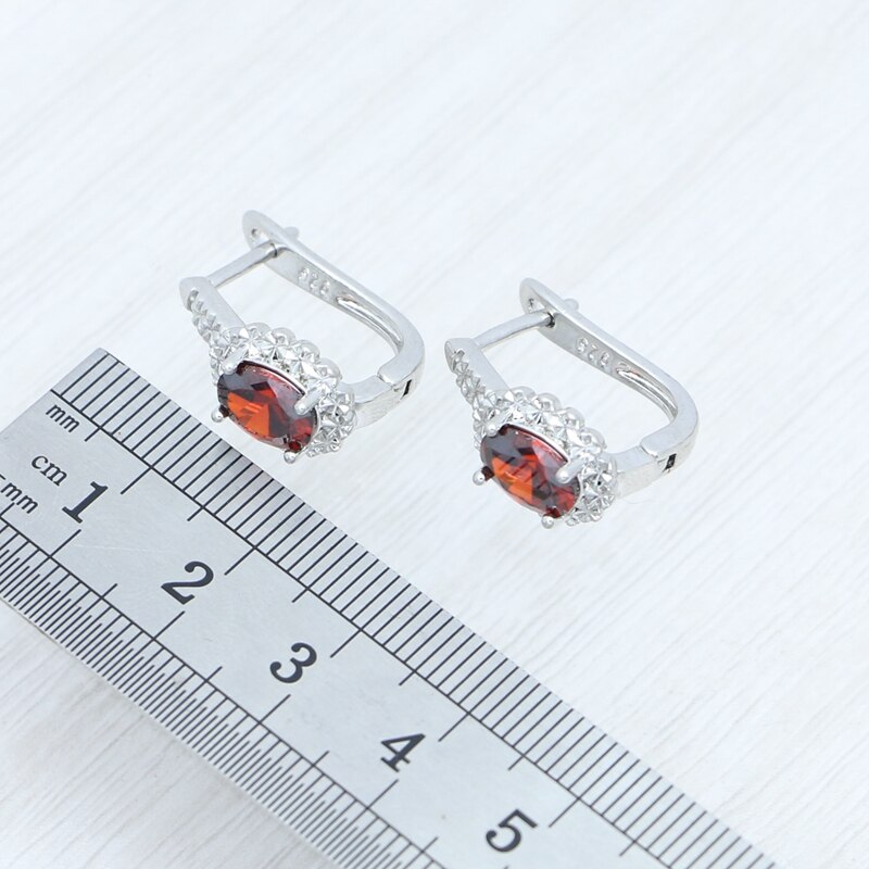 Anillo granate, pendientes, colgante, collar, joyería dulce, conjunto de joyas de plata de ley 925 para mujer, caja de gratis