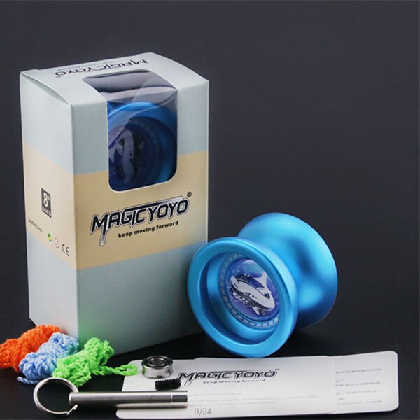 T9 Magic Yoyo Professionele Geavanceerde Legering Jojo Verantwoordelijk Speelgoed Met Lager Tool + 3 Stuks Yoyo String + bearin Voor Beginners Learner: Blue