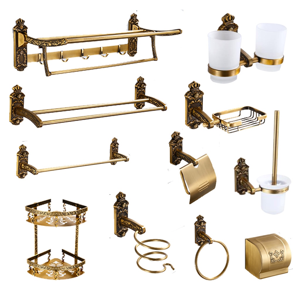 Europese antieke badkamer gesneden serie handdoekenrek badkamer hardware hangende set toiletborstel rechthoekige tissuebox