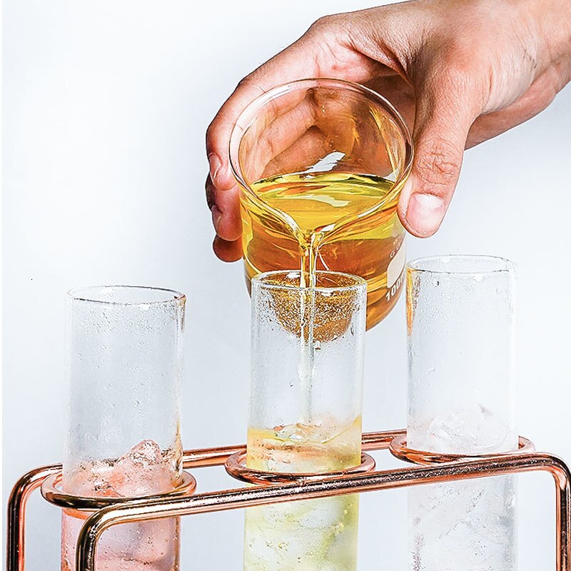 Oryginalność 3 sztuka probówki specjalny koktajl szklany zestaw z uchwytem test-rury stojak kieliszek lampka robić szampana wina Puchar dla bar