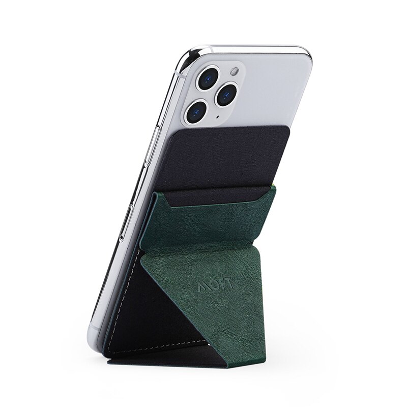 MOFT Reusable Adhesive 4-in-1 Phone Stand, Card Holder, Adjustable Viewing Angles, Magnetic, Thin with Grip to be Held: Midnight Green