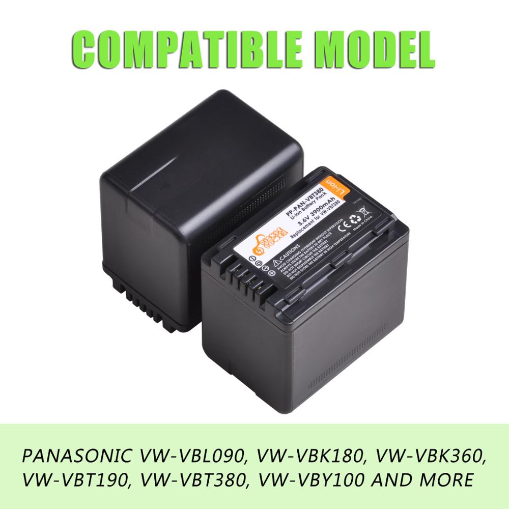 Vw-vbt 380 batteri 3900 mah + ledet oplader til panasonic hc -v720 v727 v730 v110 v130 v160 v180 v201 v750 v757 v760 v770