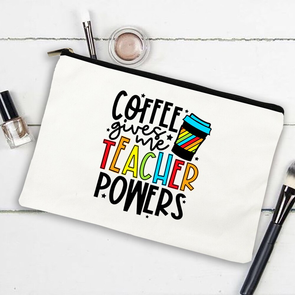 Kaffee Geben Mir Lehrer Energie Frauen Leinwand Kosmetische Fällen Taschen machen-hoch Tasche Handtasche Lippenstift Organizer Lehrer der Schild Beste: W16297-TBWH-D