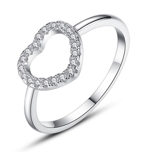 ELESHE brillante Zirconia cúbica cristal hueco anillo redondo para el dedo macizo auténtico 925 anillos de plata esterlina para las mujeres joyería: 10 / YJ1242