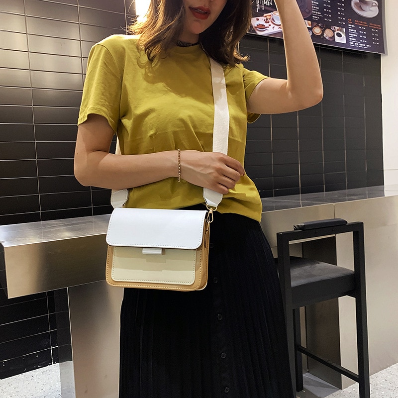 Contrasterende leren crossbodytassen voor dames, reistas, eenvoudige schoudertas, dames crossbodytas