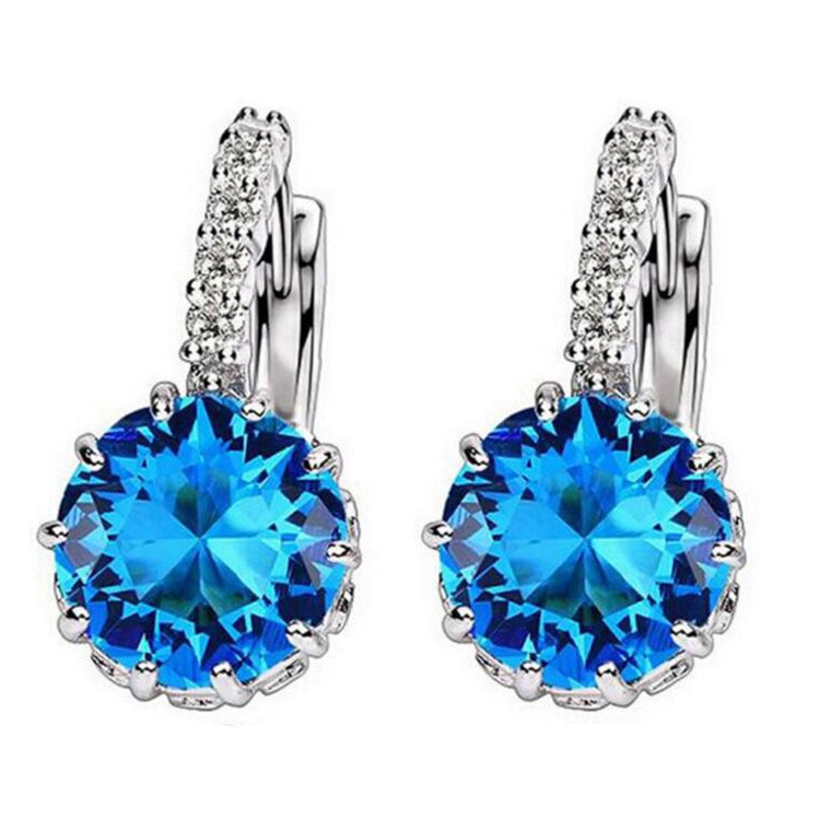 1 pz di Vendita Blu Orecchio di Lusso Orecchini A clip Donna Rotonda con cubo Zircon Degli Orecchini Del Fiore Dei Monili Delle Donne