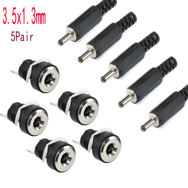 10Pcs DC 5.5x2.1mm 3.5x1.3mm 2.1 2.5 Connectors DC Power Plug Male Female Jack Socket Nut Panel Mount DC Power Adapter Connector: Pink