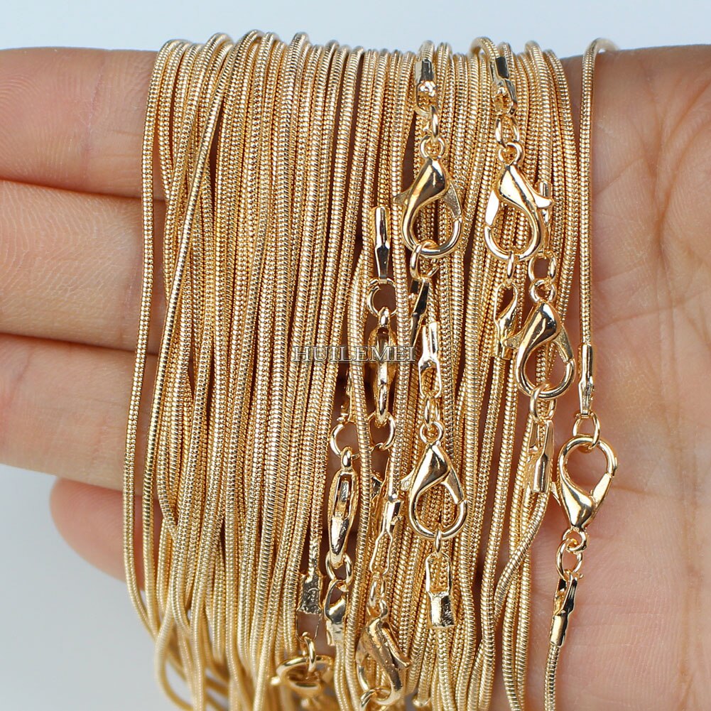 10 unids/lote KC oro Color 1,2mm cadena víbora Collar para mujeres 16 "18" 20 "24" joyería collar cadenas