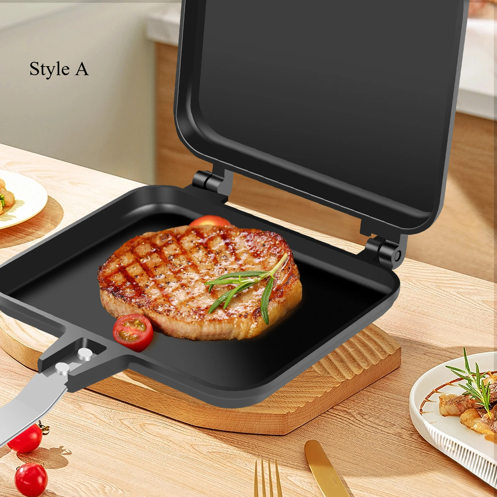 Aluminum Alloy Sandwich Maker Pan Double Sided Frying Pan Non-Stick Sandwich Grill Pan Detachable Sandwich Maker Cookware: WHITE