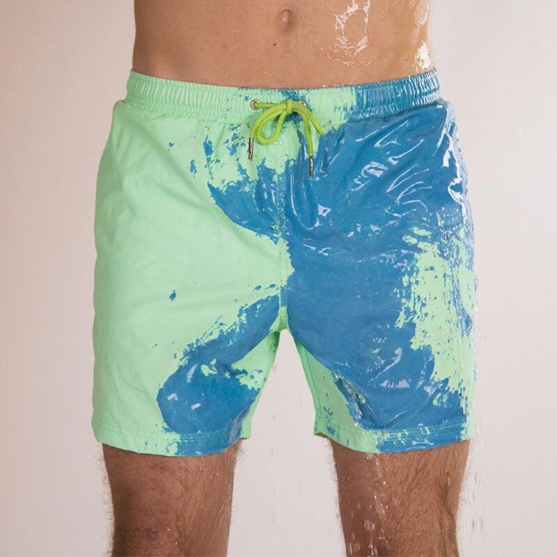 Arrivals Discoloration In Water Neach Sports Fitness Shorts Men's Quick-Drying Swimming Trunks Temperature Change Color: Green / L