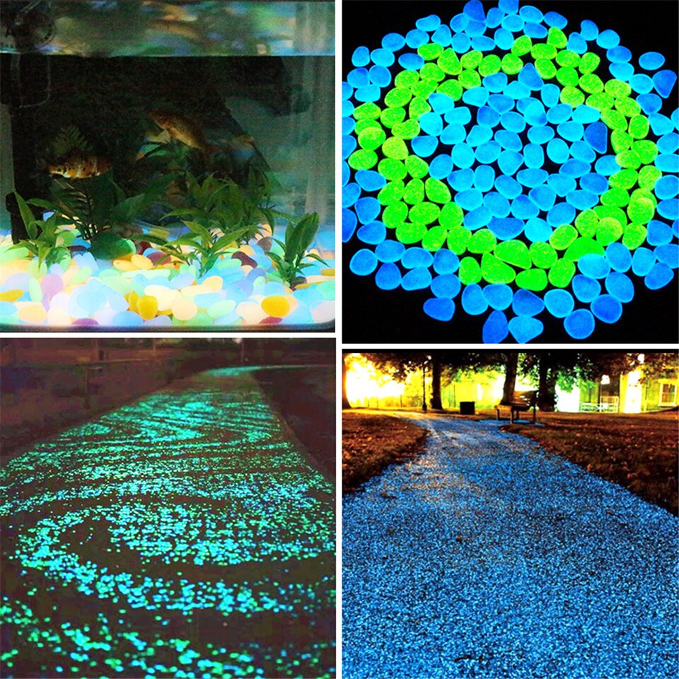 100pcs Luminous Stone Fluorescent Gravel Pebbles Aquarium Fish Tank Garden Decoration in the Dark Glowing Stones
