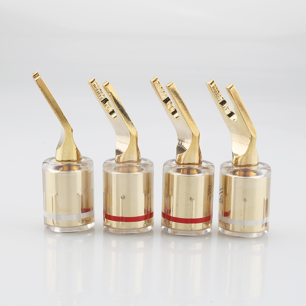 Gold plated Spade plug for speaker cable Screw Locking banana Connector HIFI Fork Plug