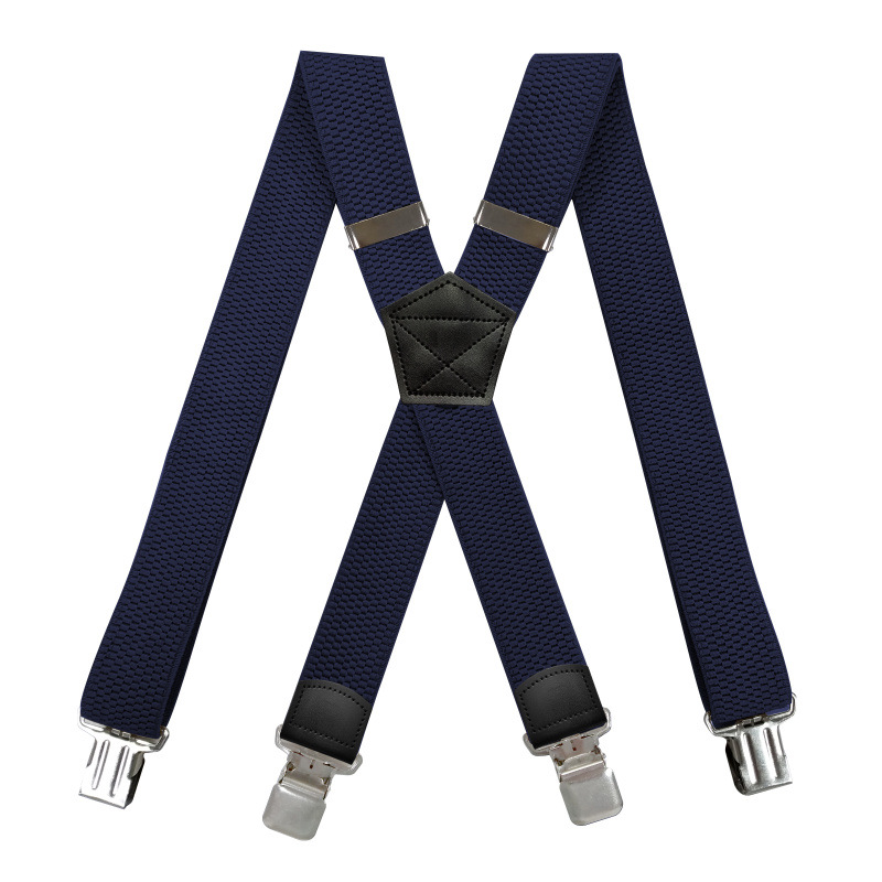 Heren Zware Grote En Lange Bretels 3.8Cm Breed X Terug Met 4 Sterke Clips Verstelbare Elastische Werk Broek bretels-Zwart Bruin: Marineblauw