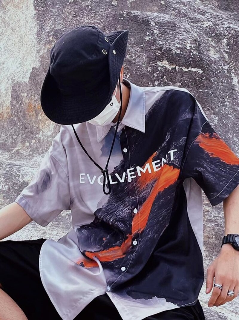 Men Hawaiian Shirt Hip Hop Harajuku Print Streetwear Beach Shirt Summer Short Sleeve High Street Casual Tops Shirt Mens Shirts