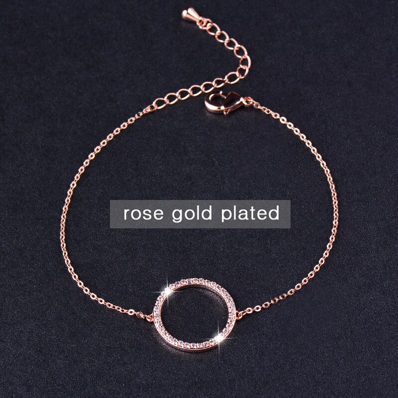 SINLEERY-pulsera de cadena de eslabones para mujer, brazalete redondo circular de cristal, pavé diminuto, Color rosa, oro y plata, SL082 SSB: rose gold plated