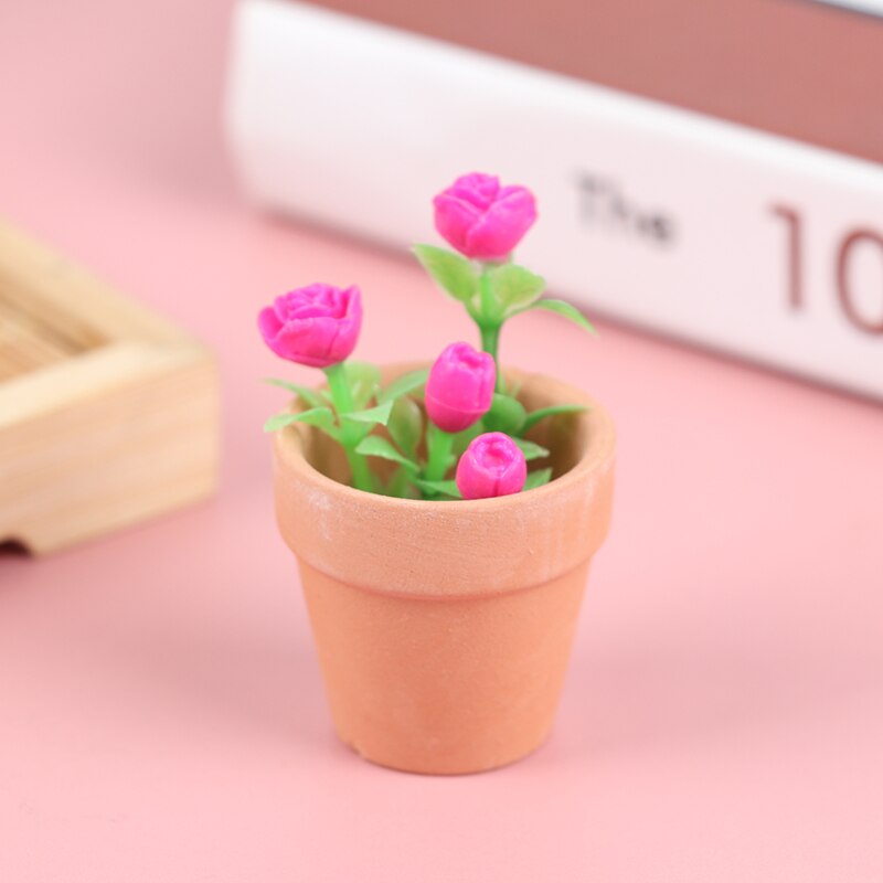 1/12 Poppenhuis Miniatuur Bloemen Fairy Tuin Ornament Mini Potplanten Bloemen Pot Poppenhuis Decor Bonsai Model Huis Decor: 23