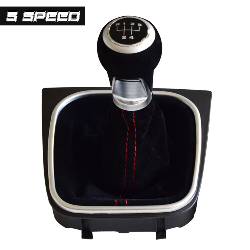Voor volkswagen vw golf 5 6 mk5 mk6 r32 gti 04-09 5/6 versnellingspook niveau pookknop rood zwart zacht suède lederen hoes: Zwart -5