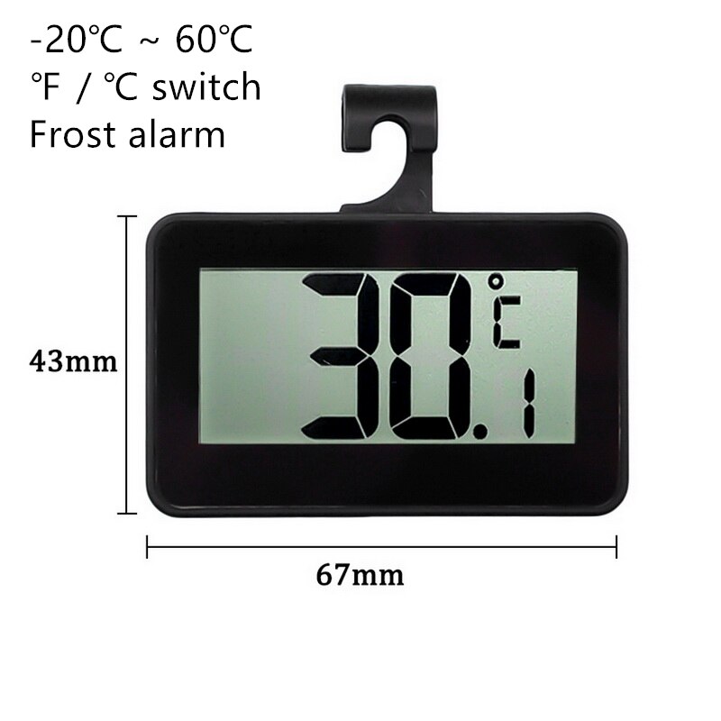 Vattentät digital termometer lcd digital skärm precision kylskåp termometer kyl och frys med justerbart stativ: Svart