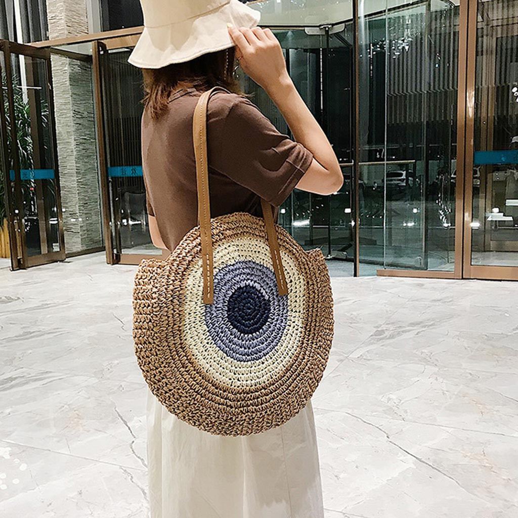 Round Straw Bags Women Summer Rattan Bag Handmade Woven Beach Bag Circle Bohemia Handbag Bali bolso paja#30