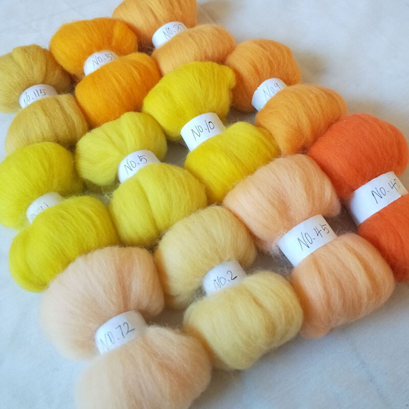 WFPFBEC voelde 70 s wol fiber voor naaldvilten merinowol zwervende fiber wol geel 11 kleuren 10g 20g 50g