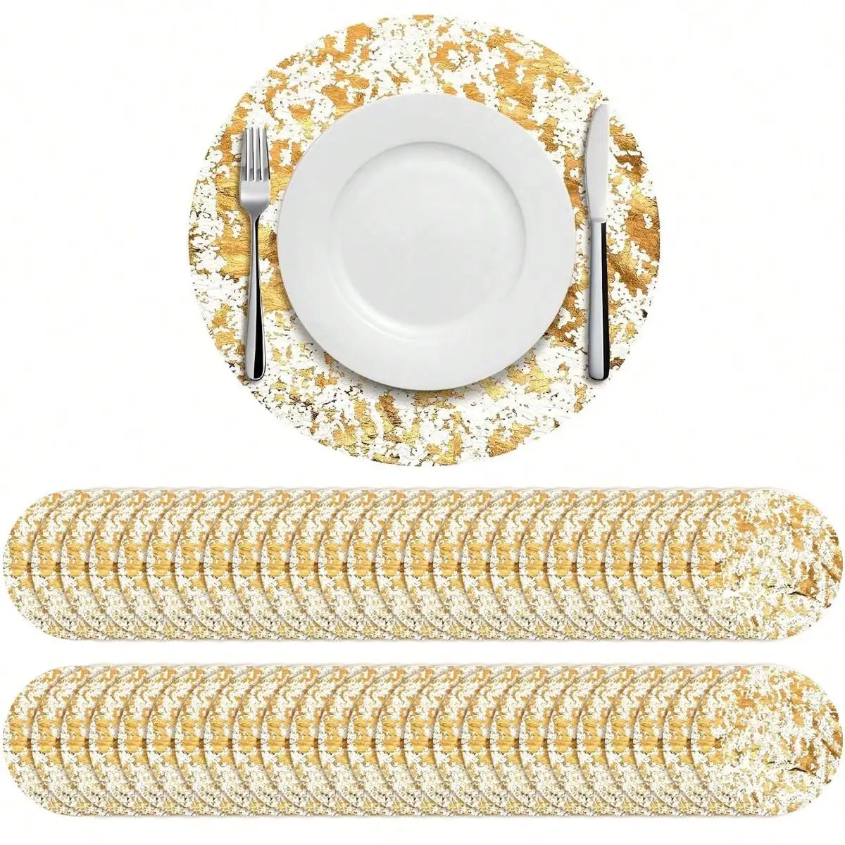 Juego de manteles individuales dorados desechables Leeseph, manteles de mesa redondos de lámina dorada de 13 pulgadas para mesa de comedor de decoración del hogar de de Navidad