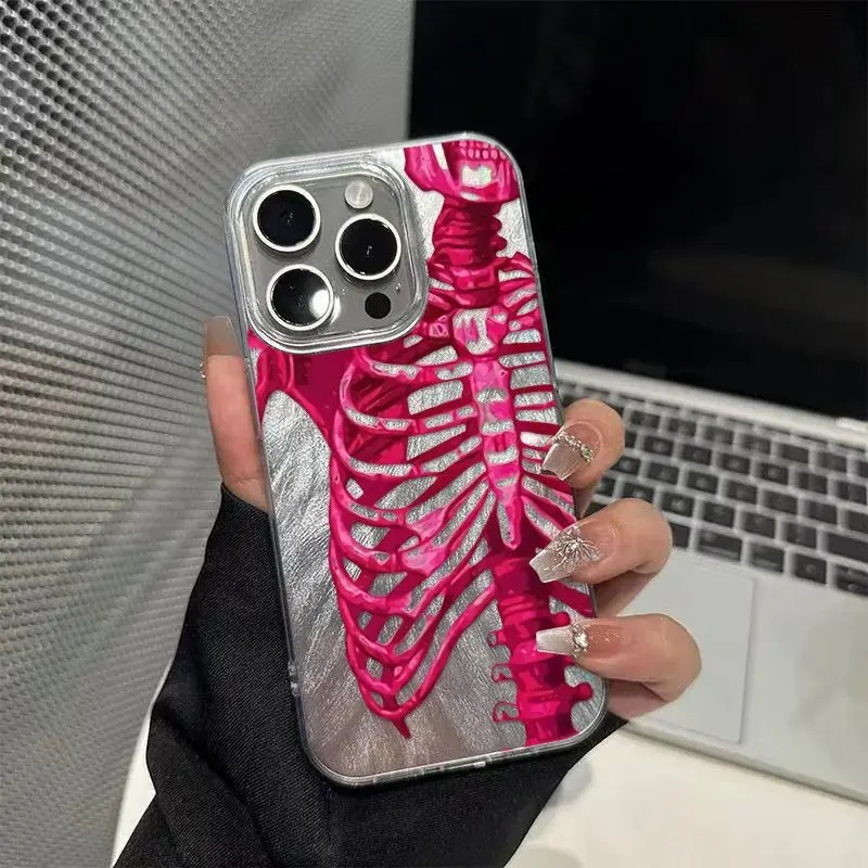 Rosa Lila Totenkopf Feder Blick Handyhülle für IPhone 16 15 14 13 12 11 Profi Max 7 8 Plus SE2 X XS Max XR stoßfeste schwer Startseite