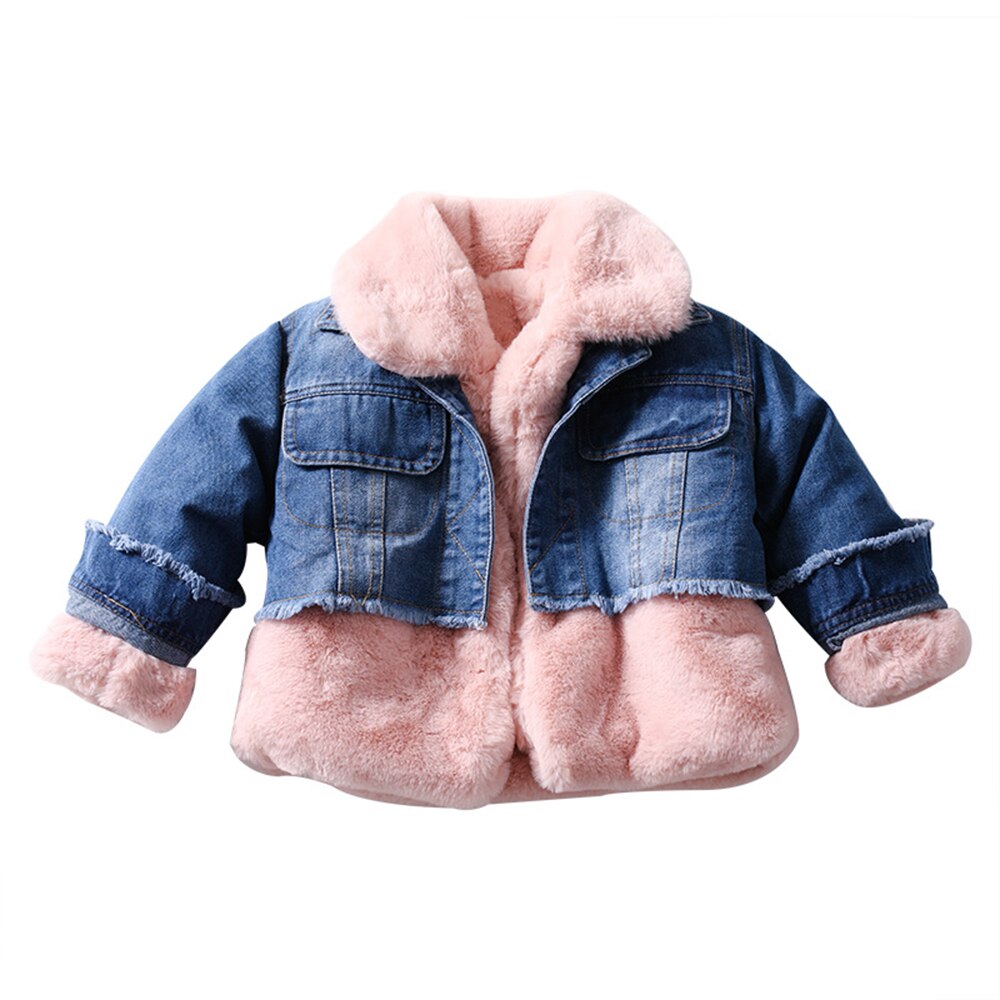 Babyinstar Cute Thicken Plush Patchwork Denim Jacket 2-6Y Baby Girl Winter Coat Kids Winter Jacket Baby Girl Coat Toddler: 5T