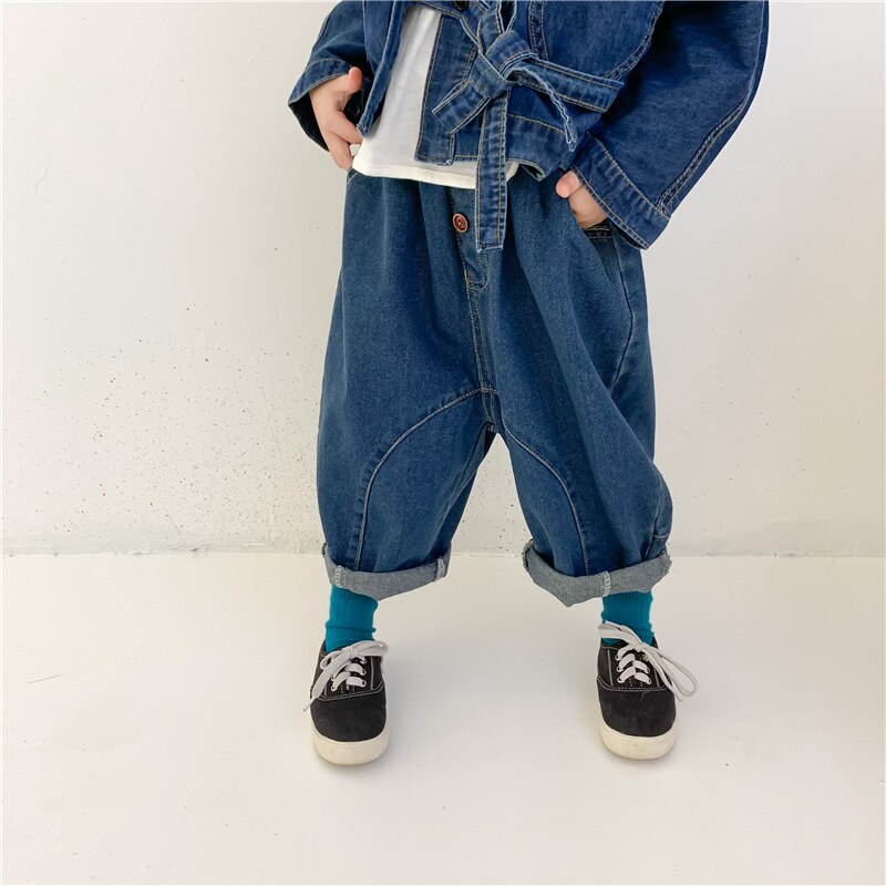 Spring Autumn boys and girls baggy jeans unisex children cotton soft loose denim pants 2-7Y