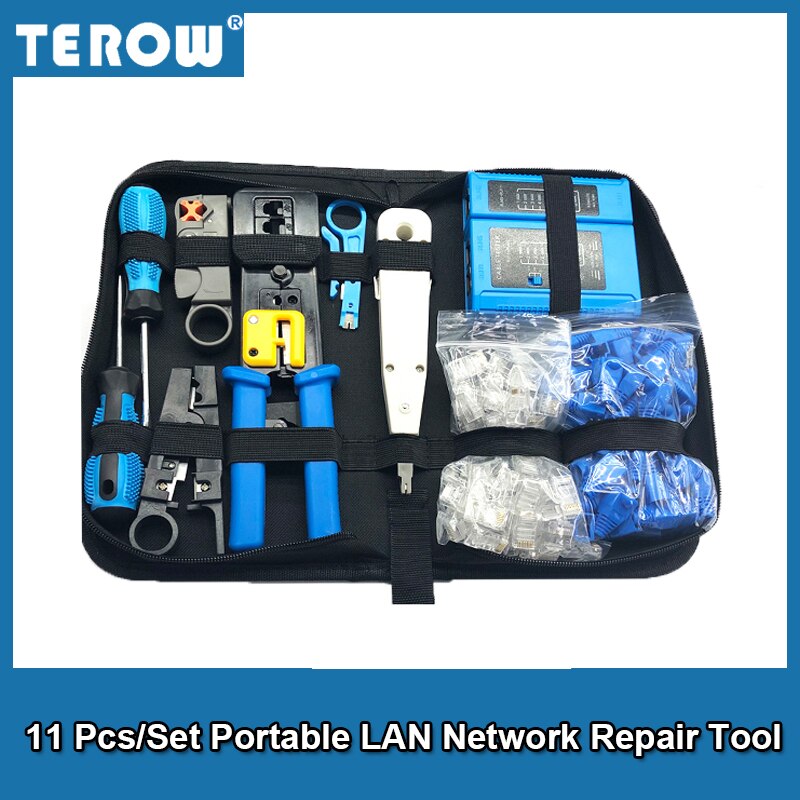 11 Pcs/Set Portable Network Repair Tool LAN RJ45 Crimping Pliers Cable Tester Crimper Clamp Plier Crimp Kit