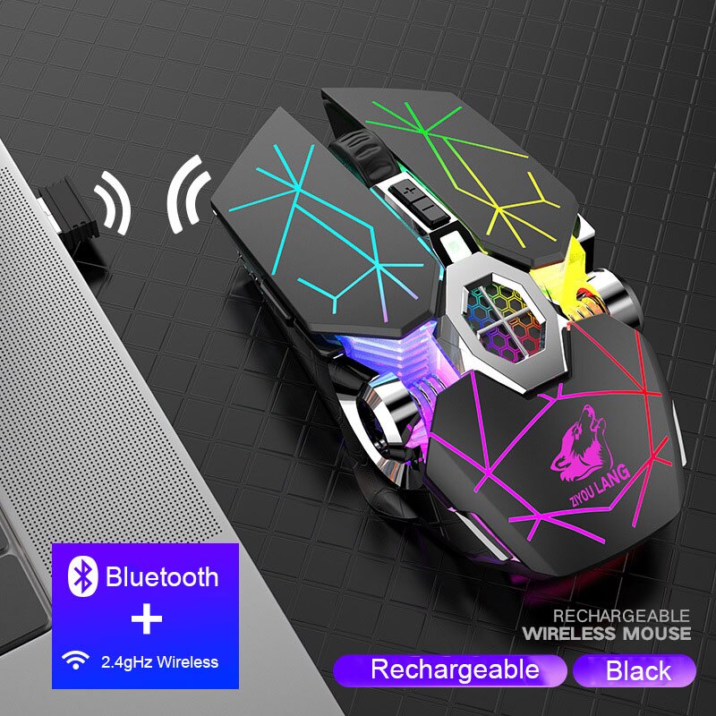 Spielen Maus Wiederaufladbare Drahtlose Maus Stille 1600 DPI Ergonomische 7 Schlüssel RGB LED hinterleuchtet 2,4G USB Optische Für Laptop Computer: Schwarz