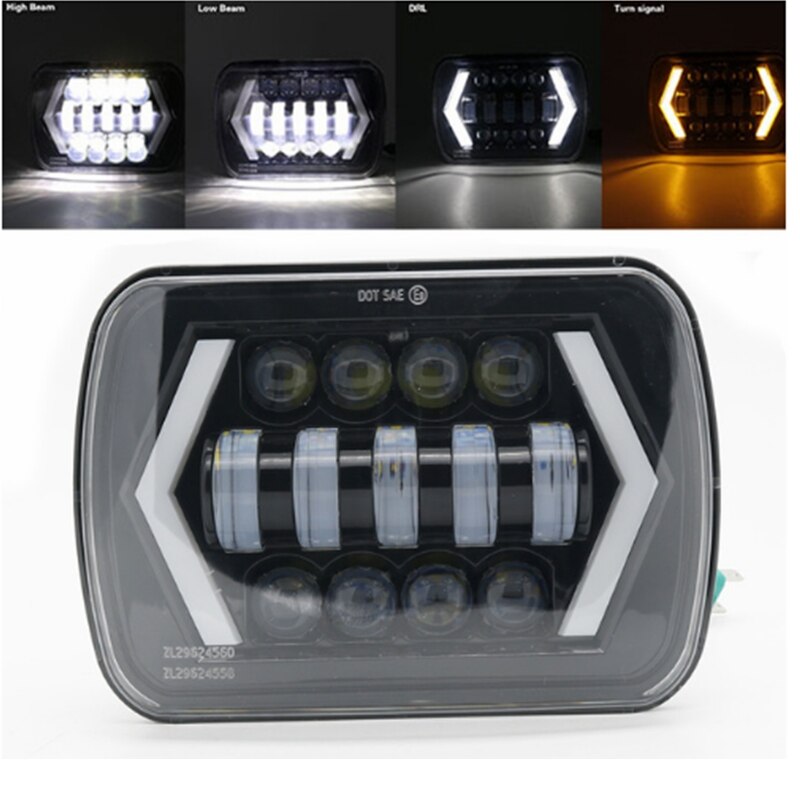Flèches style 5x7 pouces Headligh 7x6 "pouces Halo LED phares, carré LED phare avec flèche ange yeux DRL tournant remplace: 1 PCS 5X7 black