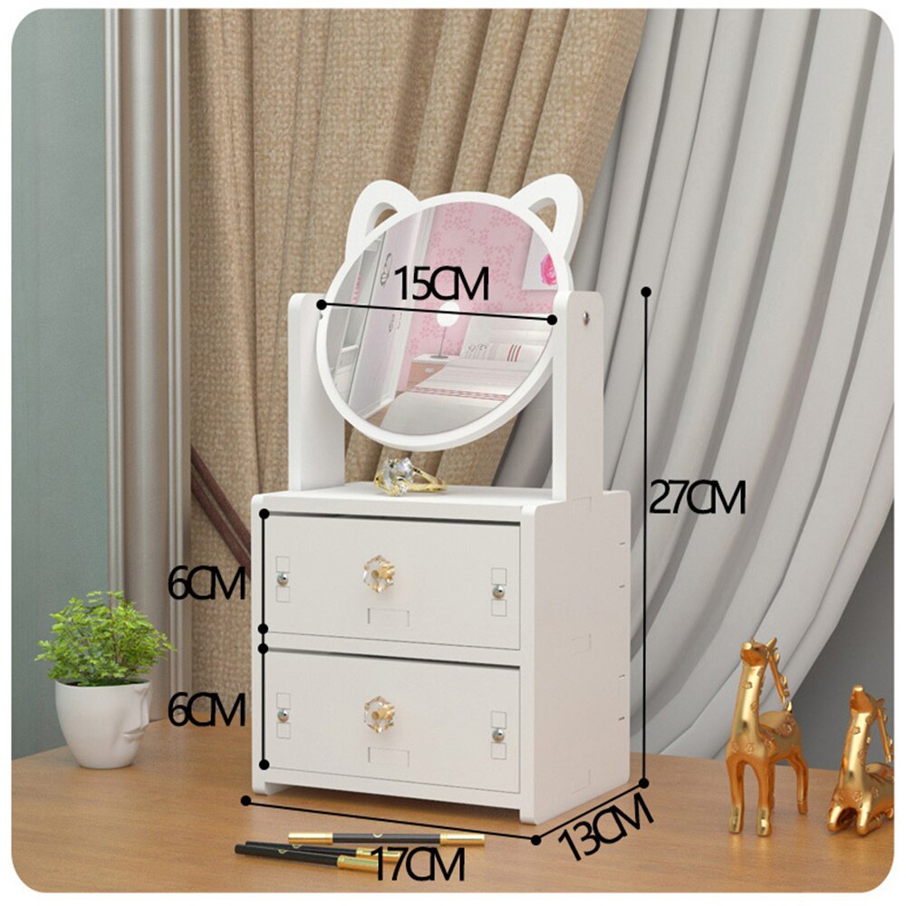 Makeup Mirror Dressing Table Mirror with Drawer Multi-Function Beauty Makeup Mirror Cosmetic Organize Storage Desk Mirror: B