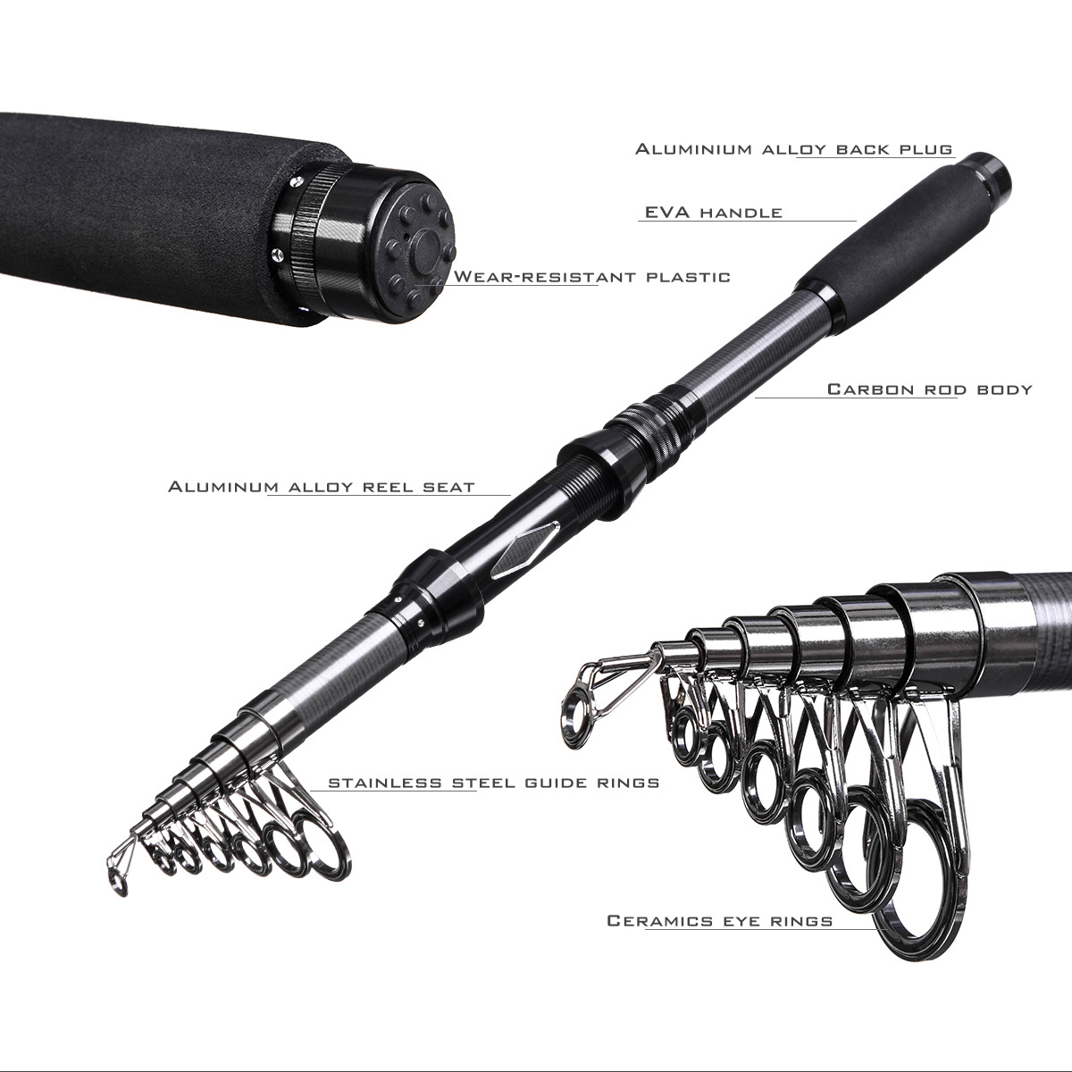 Portable Fishing Rod and Reel Combos Carbon Fiber Telescopic Fishing Rod Reel Set with Lures Jig Hooks Swivels Accessories