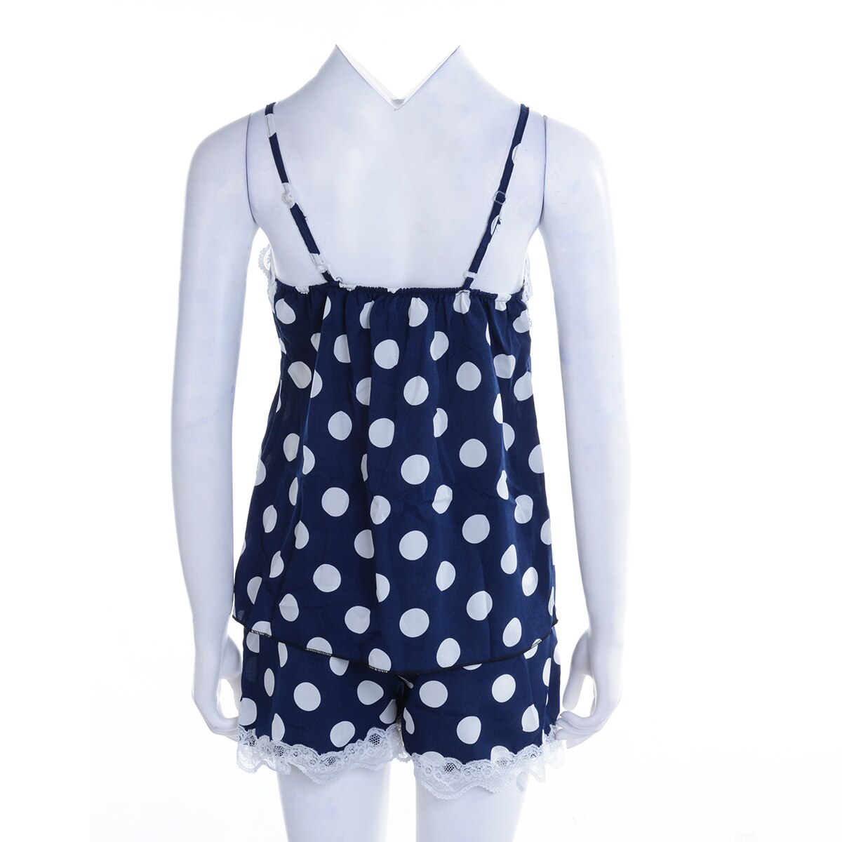 Vrouwen Sexy Nachtkleding Satijn Kant Polka Dot Print Diepe V-hals Mouwloze Topjes + Shorts Nachtjapon 2 Stuks Zomer Pyjama sets S/M/L/Xl