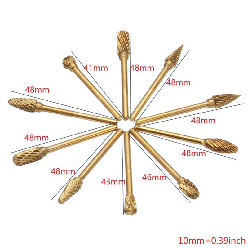10 stuks/doos roterende frezen metaalbewerking roterende vijlen wolfraamcarbide stalen roterende frezenset  h7ee