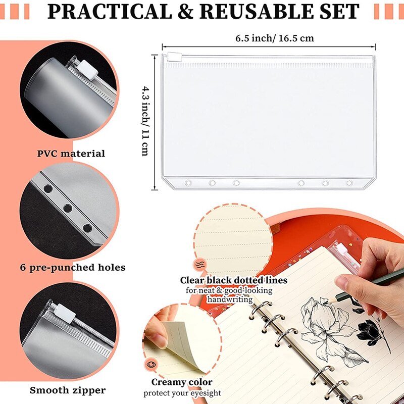 A6 Budget Planner Binder Organizer Soft PVC Notebook Binder Cover with 12 Pieces Binder Pockets (Colorful Style)