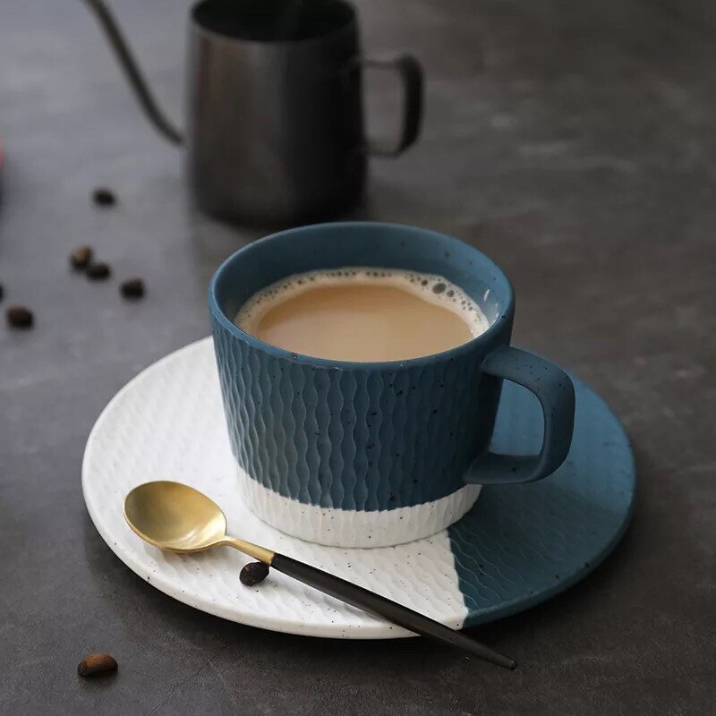 Taza de café mate japonesa de cerámica gruesa, juego de taza de leche de cerámica con platillo, creativa taza de té de la tarde, vajilla de postre