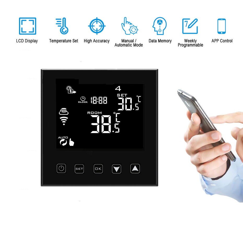 WiFi Smart Thermostat Control Water Valve, for Water Heating, Electric Heat Actuator, 7 Days Programmable Digital Thermostat