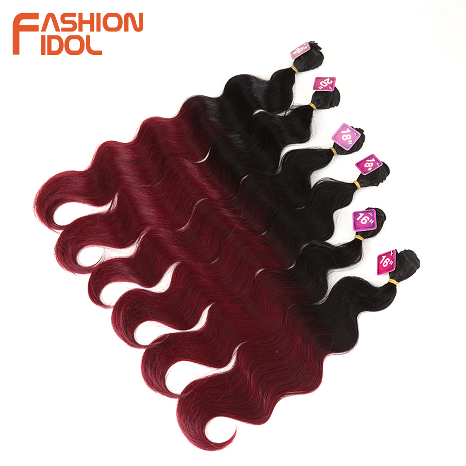 Mode Idol Body Wave Krul Haar 16-20 Inch 7 Stuks/partij 240G Synthetisch Haar Bundels Met Sluiting Midden deel Vetersluiting Fiber
