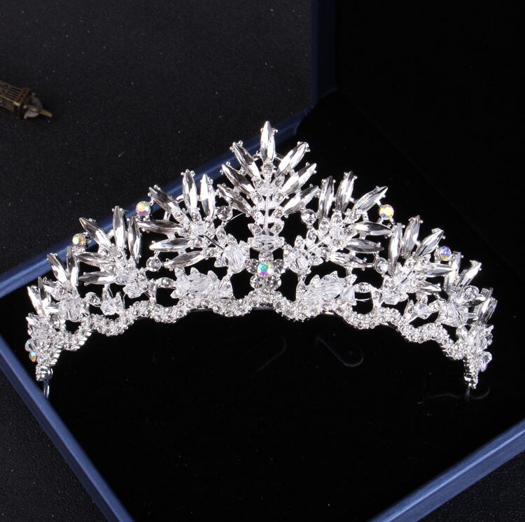 Luxury Sparkling Crystal Leaves Bridal Jewelry Set Rhinestone Tiaras Crown Necklace Earrings Wedding African Beads Jewelry Sets: 1Pcs Crown