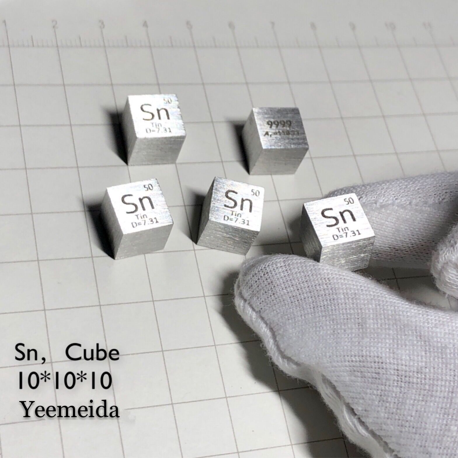 Element Cube 10Mm Pure Dichtheid Kobalt Nikkel Koper Zink Zirkonium Niobium Molybdeen Tin Tungsten Bismut Lood Antimoon Indium: 1pcs Tin cube