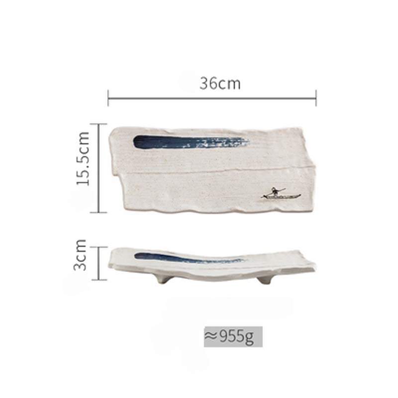 Large ceramic plate Large size sushi plate barbecue grilled wing plate rectangular cumin ribs flat plate: A